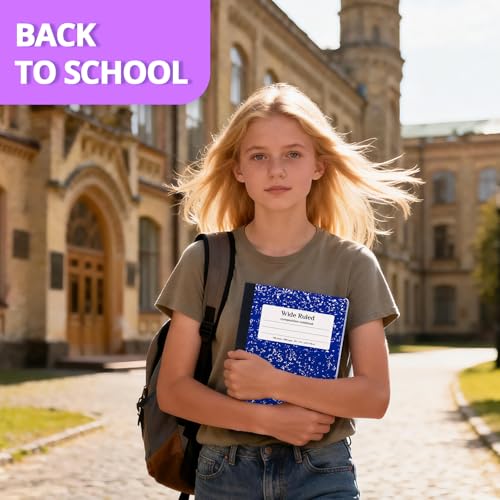 ONAVIA Composition 노트 와이드 유선 6팩, 200페이지, 마블 블루 | 100개, 24.77 x 19.1cm(9.75 x 7.5인치), 넓은 유선 컴포지션 노트, 내구성 있는 필기 노트, 학교 노트, 학생용 - color: 블루., size: 9.75 x 7.5"