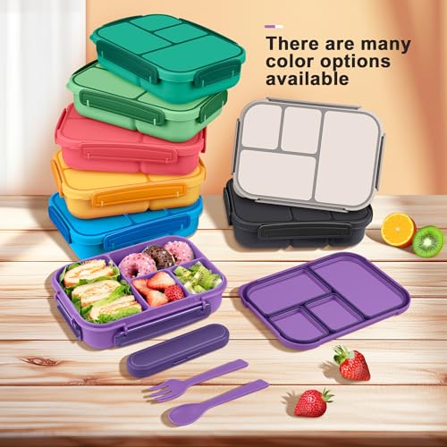 Amathley Lunch Box Kids,Bento Box Adult,Leakproof Lunch Containers for Adults/Kids/Toddler,1200ML-4 Compartments bento Lunch box with Utensil,Microwave & Dishwasher & Freezer Safe (Purple) - color: Purple