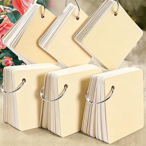 2 Pack/160 Pieces Blank Index Cards with Ring, Blank Flash Card 2.8x2.8" Note Cardstock for Memory Learning Studying Office (Beige) - color: Beige