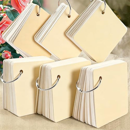 2 Pack/160 Pieces Blank Index Cards with Ring, Blank Flash Card 2.8x2.8" Note Cardstock for Memory Learning Studying Office (Beige) - color: Beige