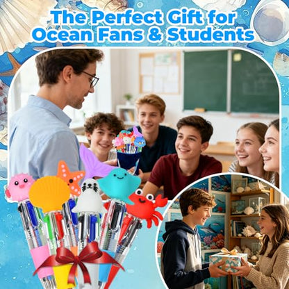 Under the Sea Party Favors Ocean Animals Multicolor Pen in One Cute Fun 4-in-1 Pens Bulk Cool Ballpoint Pens for Birthday Gifts Teacher Supplies (Sea Animal, 12) - style: Sea Animal