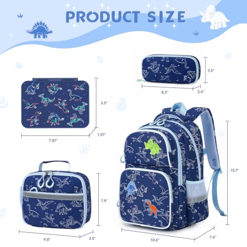 Kids Backpack for Boys 4-8, Cute 3D Embroidered Dinosaur Toddler Backpack with 34oz Lunch Box, Insulated Bag, Pen Case & Utensils, School Bookbag for Preschool Kindergarten Elementary Student - color: Dinosaur