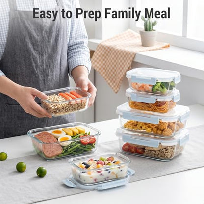 Dealusy 10 Sets (20-Piece) 36 oz & 12 oz Glass Food Storage Containers with lids, Airtight Leak-proof Glass Meal Prep Containers with Lids, Microwave Oven Freezer Dishwasher Safe, Blue - color: Blue