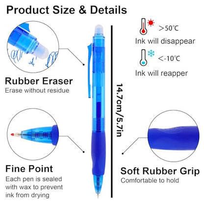 USUAL Retractable Erasable Pens 12 Blue Erasable Gel Pen 0.5mm Erasable Gel Pens Black Make Mistakes Disappear Smooth Writing Pen Office Back-to-School Supplies (Blue) - color: 12 Blue
