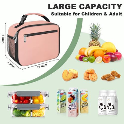 Kids Lunch Box for Boys Girls Lunch Bag Insulated Durable Lunchbox Children Lunch Tote Bag for School Pink - color: Pink