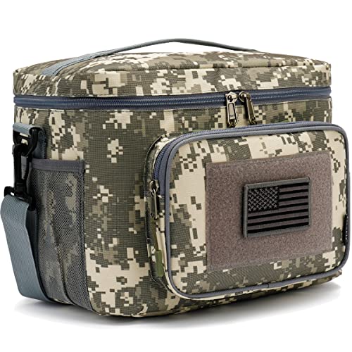 FlowFly Tactical Lunch Bag Large Insulated Lunch Box Cooler Tote for Men, Women with MOLLE/PALS Webbing (Digital#Camo, Large) - color: Digital#Camo, size: Large