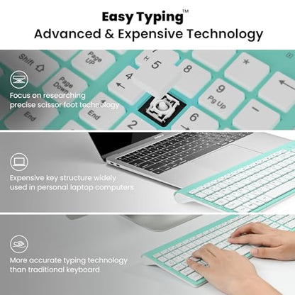 cimetech Wireless Keyboard and Mouse Combo, Compact Full Size Wireless Keyboard and Mouse Set 2.4G Ultra-Thin Sleek Design for Windows, Computer, Desktop, PC, Notebook, Laptop - Blue - color: Blue White
