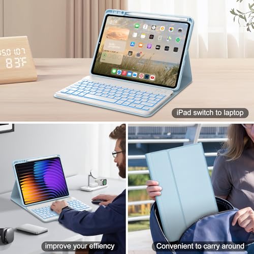 IVEOPPE Keyboard Case for Xiaomi Pad 8/8 Pro/Pad 7/7 Pro 11.2 Inch Backlit | 7 Color Backlit, Magnetic Detachable Wireless Bluetooth Keyboard, Pencil Holder, Stain Resistant Cover, Rechargeable - color: Sky Blue2