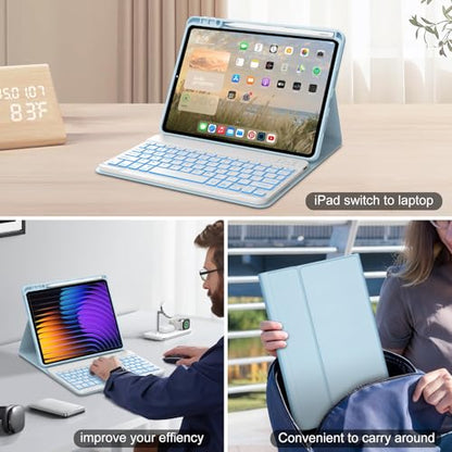 IVEOPPE Keyboard Case for Xiaomi Pad 8/8 Pro/Pad 7/7 Pro 11.2 Inch Backlit | 7 Color Backlit, Magnetic Detachable Wireless Bluetooth Keyboard, Pencil Holder, Stain Resistant Cover, Rechargeable - color: Sky Blue2
