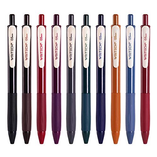 WRITECH Retractable Gel Pens Quick Dry Ink Pens Fine Point 0.5mm 10 Assorted Unique Vintage Colors For Journaling Drawing Doodling and Notetaking (Vintage 1) - color: M Vintage-1