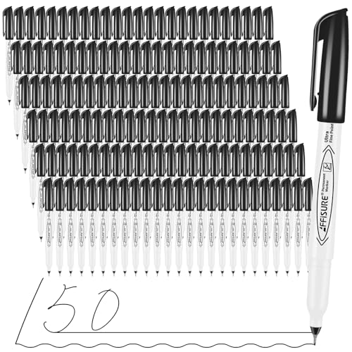 Permanent Markers, Ultra Fine Point, Black, 150 Count, 0.4mm, Fine tip permanent marker set, quick dry, waterproof, fading resists, durable, marks on paper, glass, ceramic, plastic, wood, rock, metal - size: 1 Count (Pack of 150)