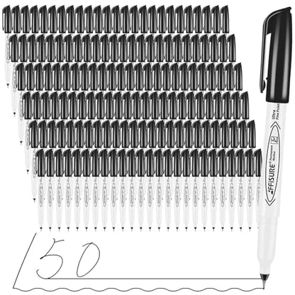 Permanent Markers, Ultra Fine Point, Black, 150 Count, 0.4mm, Fine tip permanent marker set, quick dry, waterproof, fading resists, durable, marks on paper, glass, ceramic, plastic, wood, rock, metal - size: 1 Count (Pack of 150)