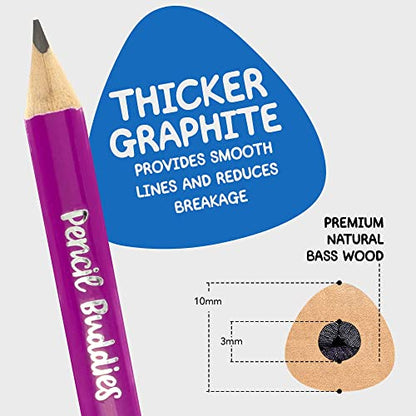 Short Jumbo Pencils for Kids, Preschoolers, Kindergarten, Toddlers & Beginners - 12 Fat #2 Pencils With Triangle Grip, 1 Sharpener & Eraser (Color DIY)