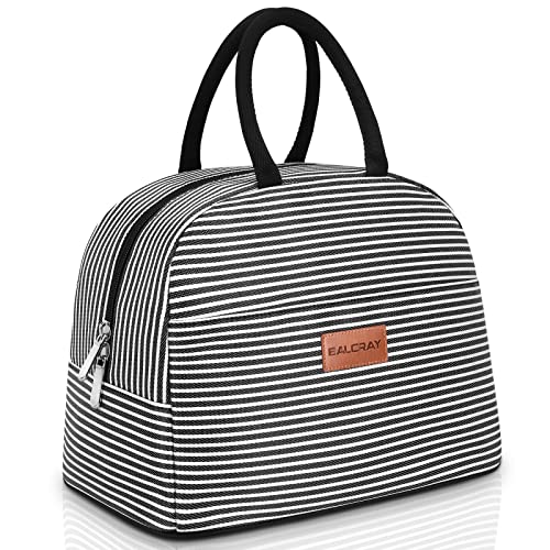 BALORAY Lunch Bag for Women Men Insulated Lunch Box for Adult Reusable Lunch Tote Bag for Work, Picnic or Travel - color: Black white stripes, size: L
