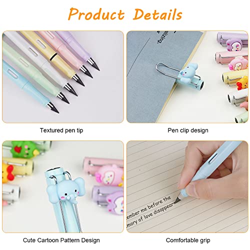 Ainiv 6 Sets Infinity Pencil Reusable Inkless Pencil No Sharpen Everlasting Pencil with Extra 6 Replaceable Nibs and 6 Cute Pencil Cups Infinite Pencil for Writing Drawing Home Office School Supplies - color: 6 Sets Macaron