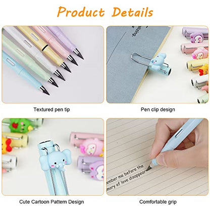 Ainiv 6 Sets Infinity Pencil Reusable Inkless Pencil No Sharpen Everlasting Pencil with Extra 6 Replaceable Nibs and 6 Cute Pencil Cups Infinite Pencil for Writing Drawing Home Office School Supplies - color: 6 Sets Macaron