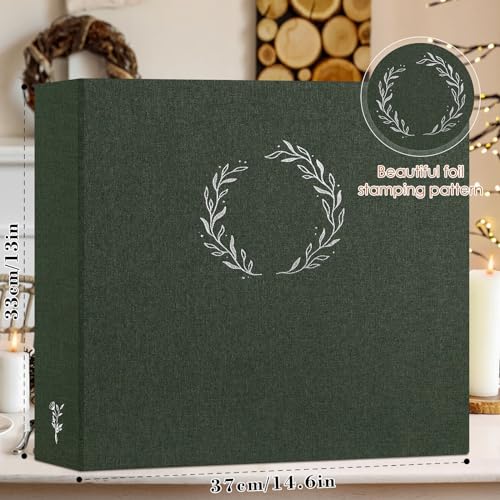 Lanpn 2 Packs Photo Album Scrapbook 12x12, Linen Cover Wreath Design Top Load 3 Ring Folder Binder Photobook Photo Book 12 x 12 inch with 30 Plastic Sleeves 60 Pages Green - color: Green, size: 12x12"/2PK