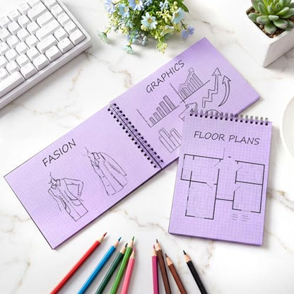 Engrowtic 2 Pack Graph Paper Spiral Notepad A5 Top Wirebound Notepad Grid Notebook Steno Pad Memo Notebook Grid Paper 140 Pages for Writing Sketching Drawing Office Supply(Black (internal Purple)) - color: Black(internal Purple)