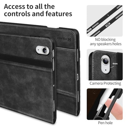 H HOLIMET Case for iPad Air 11 inch 2026 M4/2025 M3, iPad Air 4th/5th/6th Generation 10.9 Inch with Pencil Holder Pocket Typing Angle Auto Sleep/Wake Muti-Stand Vegan Leather - color: Ash Black