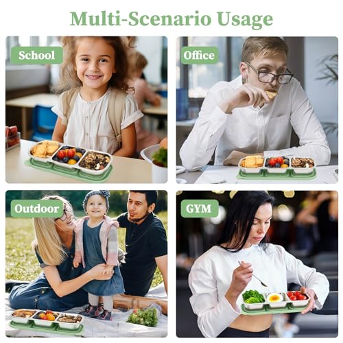 3 Compartment Stainless Steel Snack Containers. | Reusable Snackle Box Container with Leakproof Lids Metal Bento Lunch Boxs Food Storage Containers for Travel Picnics Office - color: 01-GN