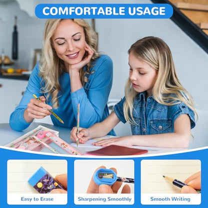 24 Sets Back to School Gifts Cute Stationery Set Back to School Supplies First Day of School Bithday Gifts Including Pencils Eraser Ruler Sharpeners for Classroom Rewards