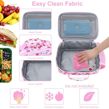 RHCPFOVR Kids Lunch Bag - Insulated Lunch Box for Boys Girls,Washable Lunch Bag and Reusable Toddler Leak-proof Lunchbox for School and Daycare - color: Pink Cherry