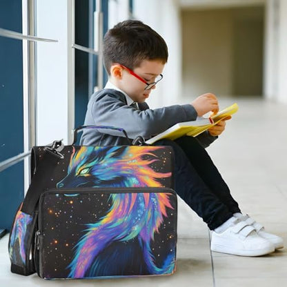 ALAZA Black Colorful Dragon Zipper Binder Bag 3 Ring Binder Large Capacity 1.5 Inch Multi-Pockets Organizer with Shoulder Strap and Handle for School Office Supplies