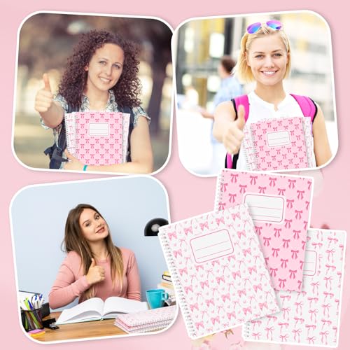 Jetec 12 Pack Pink Bow Composition Notebooks Preppy Cute Coquette Spiral Notebook 9-3/4 x 7-1/2 Inch College Ruled Hard Cover Journal Back to School Teacher Gifts Preppy School Supplies, 100 Pages - color: Pink