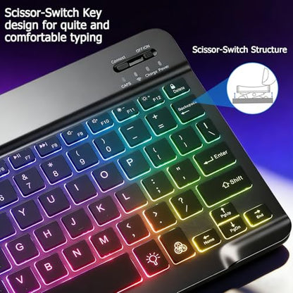 Backlit Bluetooth Keyboard for iPad, Rechargeable Slim Portable Wireless Keyboard for iPad Tablets, Compatible for All iOS/Windows/Android System Devices-Black