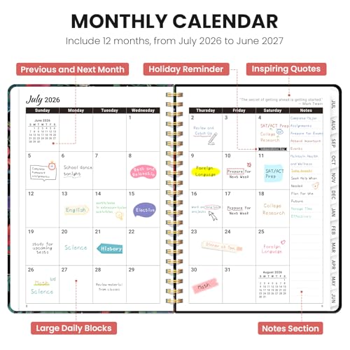 Planner 2026-2027, Academic Planner Weekly and Monthly, Jul 2026 - Jun 2027, Spiral Bound School Planning Tool with Tabs and Pocket, Perfect for Students & Teacher, 6.3" x 8.5", Hummingbird - color: G-Hummingbird, size: 6.3"x8.5" (A5)