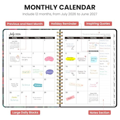 Planner 2026-2027, Academic Planner Weekly and Monthly, Jul 2026 - Jun 2027, Spiral Bound School Planning Tool with Tabs and Pocket, Perfect for Students & Teacher, 6.3" x 8.5", Hummingbird - color: G-Hummingbird, size: 6.3"x8.5" (A5)