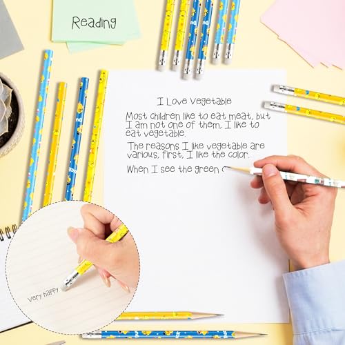 Xqumoi 60Pcs Ducks Pencils with Erasers - Cute Rubber Ducks Themed #2 HB Wooden Pencils in Bulk Birthday Party Favors Classroom Student Rewards Goodie Bag Fillers Stuffers Back to School Gift - style: Yellow Duck