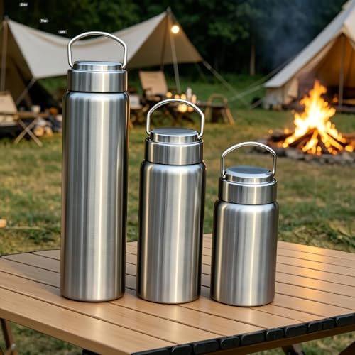 CDJ 16 oz Vacuum Insulated Stainless Steel Water Bottle with Handle, Leak-Proof Double Walled Water Bottle, Reusable and Portable, Metal Water Bottle for School, Hiking, Camping - size: 16 Ounces