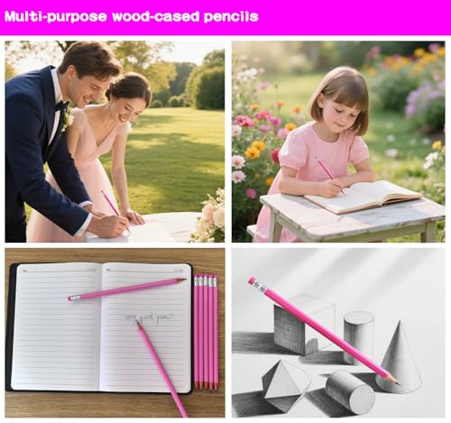 Adhere 25pcs Woodcase Pencils with Eraser Premium Pre-Sharpened Hexagon Graphite 2B pencils ideal for home, office writing including a Free Sharpener(Pink・25pcs) - color: Pink・25pcs