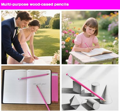 Adhere 25pcs Woodcase Pencils with Eraser Premium Pre-Sharpened Hexagon Graphite 2B pencils ideal for home, office writing including a Free Sharpener(Pink・25pcs) - color: Pink・25pcs