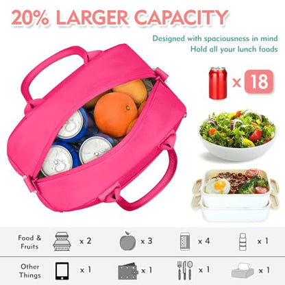 Lunch Bag for Girls and Women, Cute Preppy Lunch Bag with Chenille Letters, Insulated Large Capacity Lunch Tote with Detachable Strap for School, Work & Picnic, Rose Red - color: Rose Red