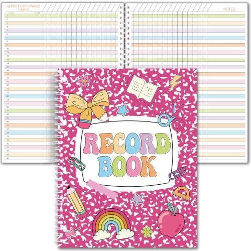 Pasimy 2026-2027 Teacher Record Book Grade Book for Teacher Classroom Spiral Bound Class Planner Double Sided Office Favors Supplies for Classroom Attendance Decoration (Pink Composition Notebook) - style: Pink Composition Notebook
