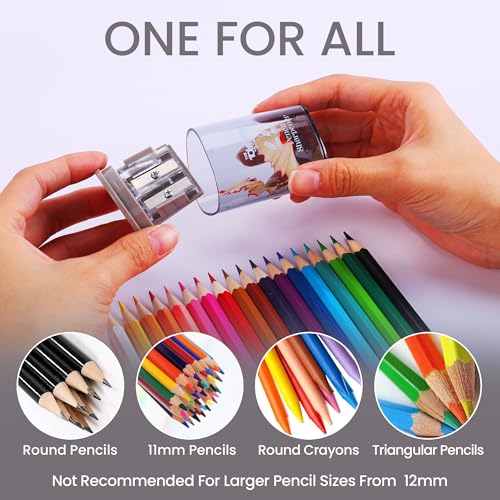 Manual Pencil Sharpener - 2 Pcs Dual Hole Premium Quality Pencil Sharpeners for Standard & Large Sized Pencils - Handheld Pencil Sharpener for Kids, Adults, Artists, (Red & Gray)