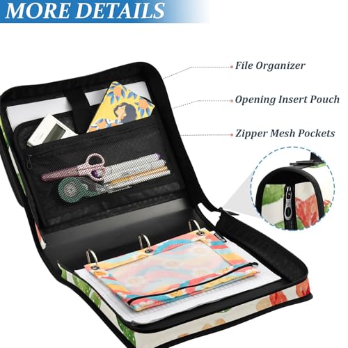 Cartoon Cute Cactus Zipper Binder 3 Ring 1.5 Inch School Binder Organizer with Shoulder Strap Handle File Folder Pockets Large Capacity Students Girl Boy Men Office Work - color: Cartoon Cute Cactus