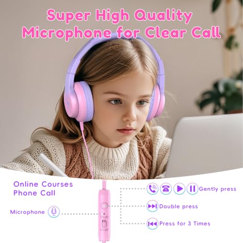 Candy Bila Kids Headphones, Wired Headphones for Kids Over Ear with Microphone, Foldable Headphone for Learning & Entertainment, Gradient Red - color: Gradient Red