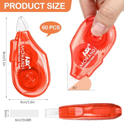 Fullhawl 60 Pack White Correction Tape Bulk 19.7 ft Red Green and Blue Correction Strips Easy to Use Applicator for Office Supplies