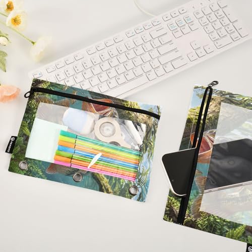 Largemouth Bass Fish Pencil Pouches for 3 Ring Binder, Zipper Binder Pencil Case, 2 Pack Clear Window Case Bag for Office Organizers - color: Largemouth Bass Fish 2