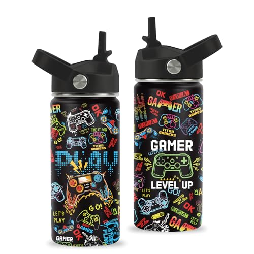 Gaming Gifts for Gamer Boys, 16oz Game Water Bottle for Kids, Gaming Controller Insulated Stainless Steel Tumbler, Birthday Gifts for Gamer Boys Kids Teen Adults Gamings Cup - color: Game