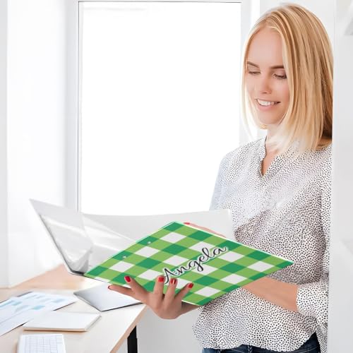 Custom 3 Ring Binder 1.5 Inch Round Rings Green White Checkerboard Personalized Name Binders Organizer Fashion View Binder with 2 Pockets for School Office Supplies - color: Multi17