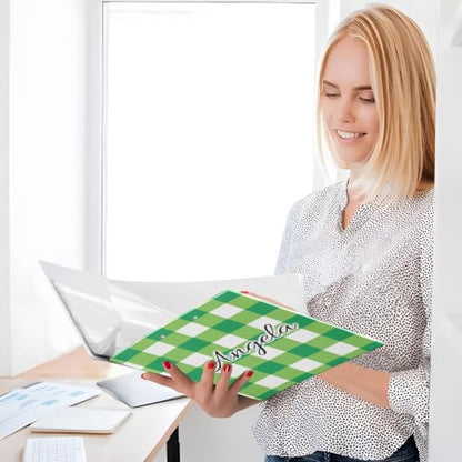 Custom 3 Ring Binder 1.5 Inch Round Rings Green White Checkerboard Personalized Name Binders Organizer Fashion View Binder with 2 Pockets for School Office Supplies - color: Multi17