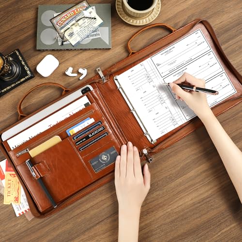 Personalized Oil Brown 3 Ring Check Book Binder - Business Checkbook Holder, Engraved, Zippered, Fits 3 & 9 Holes, 3 on a Page - color: Oil Brown, size: Custom