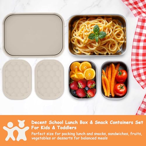 Homikit 3 Pack Kids Lunch Box Set, 18/10 Stainless Steel Bento Boxes with Silicone Lids Leak Proof, 5 Cups Reusable Metal Food Snack Containers for School Daycare, Nontoxic & Dishwasher Safe, Khaki - color: Khaki, size: Medium