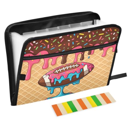 Gredecor 13 Pockets File Folder Organizer A4/Letter Water Resistant Document Bag with Zipper Filing Folder Expanding File Pouch Storage for School Office, American Football Ice Cream - color: American Football Ice Cream