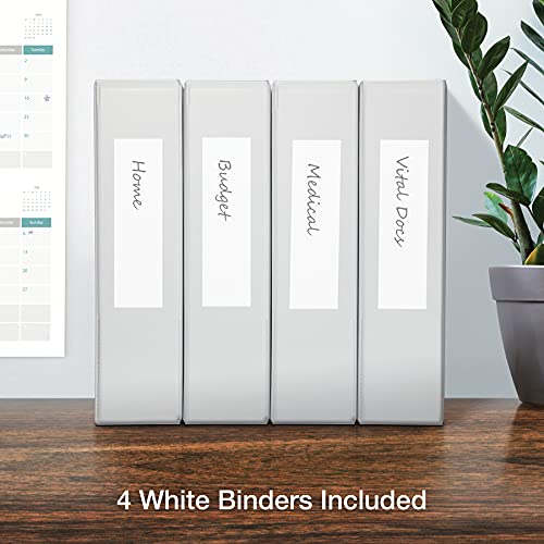Oxford 3 Ring Binders, Binders for School and Office, 2 Inch ONE-Touch Easy Open D Rings, 3-Sided View Binder Covers, Xtralife Hinge, Non-Stick, PVC-Free, White, 530-Sheet Capacity, 4 Pack (79910) - size: 2 Inch