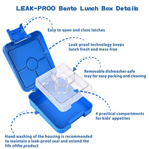 Bento Lunch Box Set for Kids with 10oz Soup Thermo, Leak-Proof Lunch Containers with 4 Compartment, Thermo Hot Food Jar and Insulated Lunch Bag for Kids to School,BPA-Free(Blue) - color: Blue
